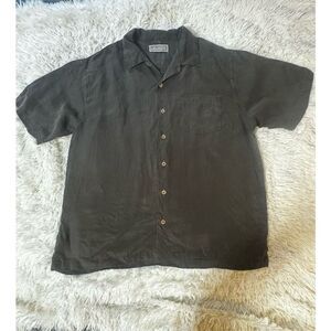 Weekendz off short sleeve button-down military tencel casual shirt L
